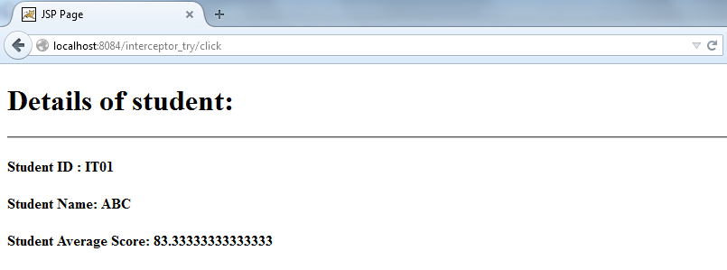Figure: next.jsp page after calculation of test scores