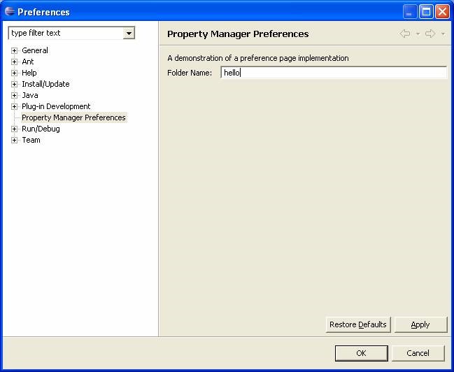 Eclipse Plugin Propert Manager Preferences