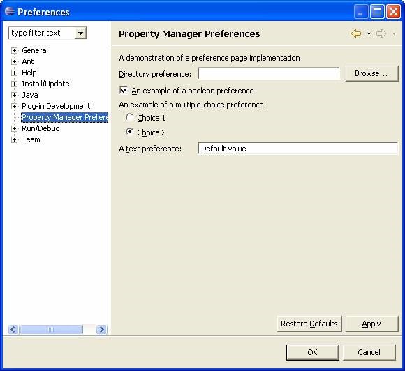 Eclipse Plugin Property Manager Preferences.