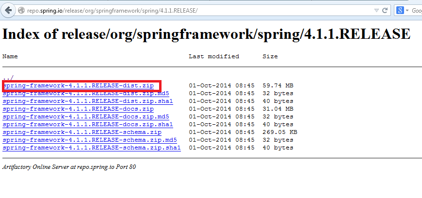 Select Spring framework to download