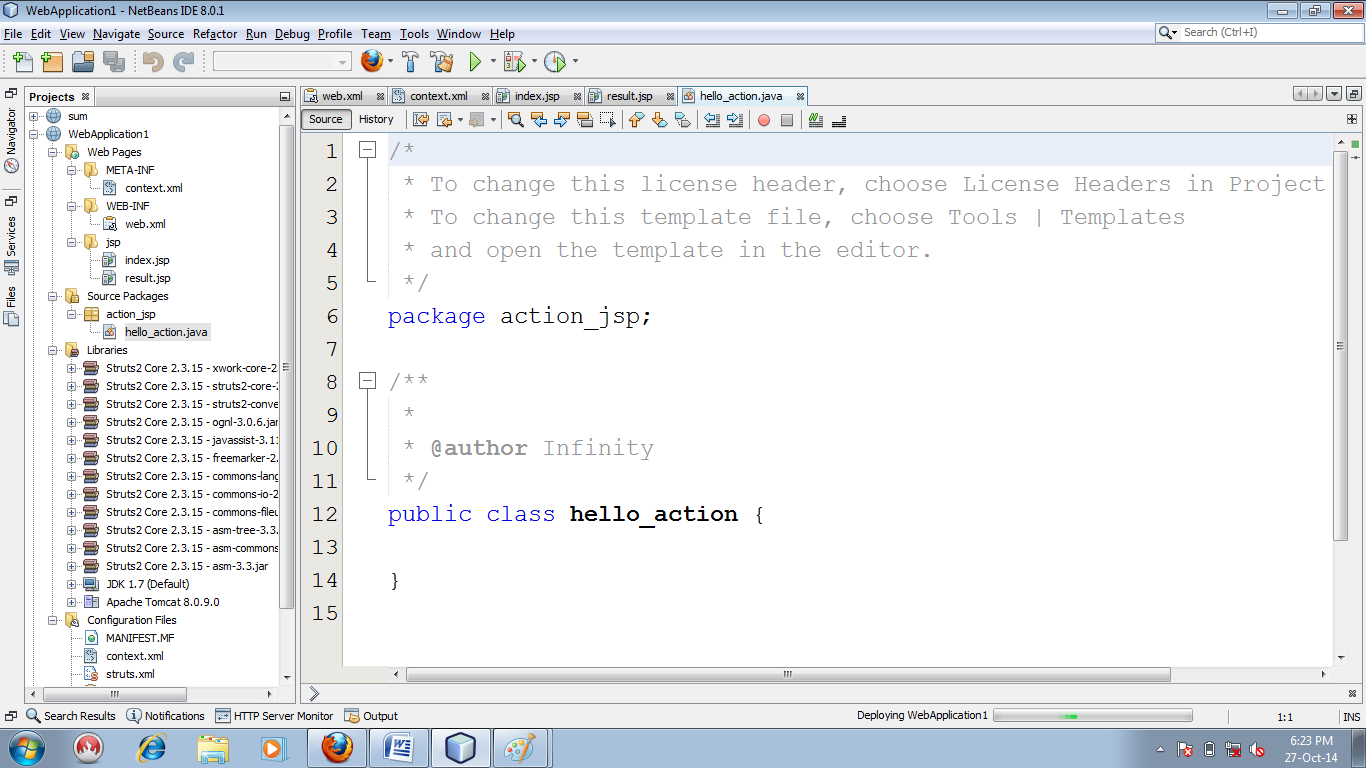 Figure : Layout of action file (hello_action.java)
