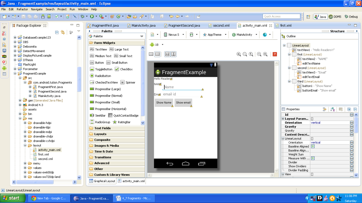 Graphical layout of First Android fragment